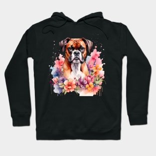 A boxer dog decorated with beautiful watercolor flowers Hoodie